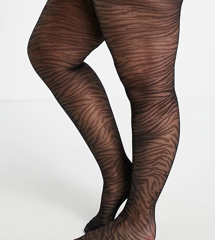 ASOS DESIGN Curve 30 denier zebra print tights in black  Black