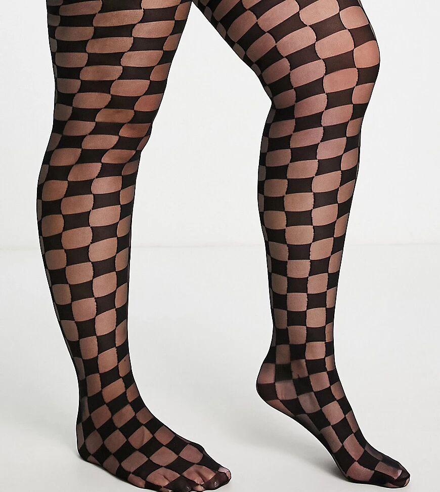 ASOS DESIGN Curve checkerboard tights in black  Black