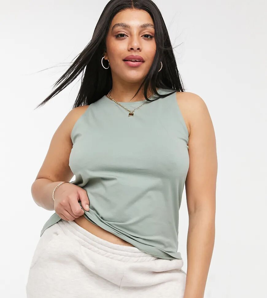 ASOS Curve ASOS DESIGN Curve exclusive mix & match racer front jersey pyjama vest in khaki-Green  Green