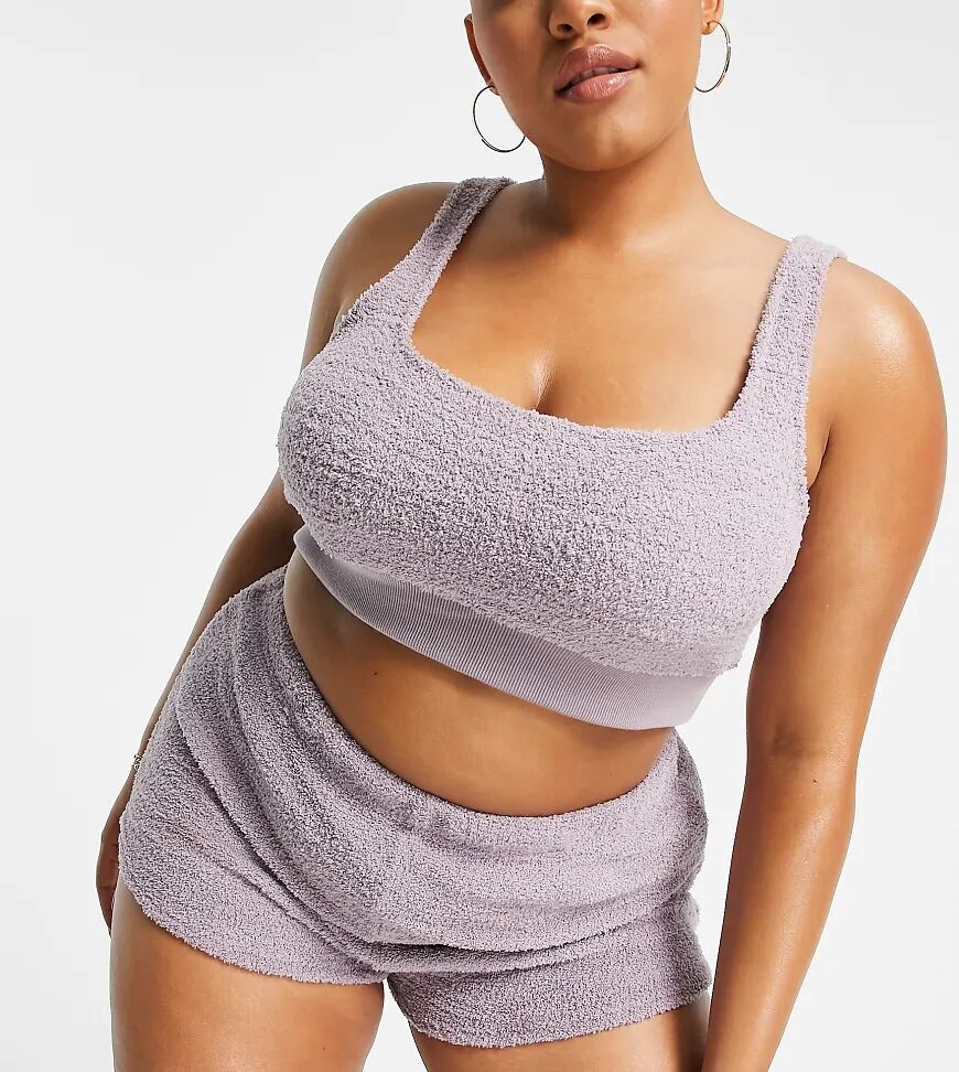 ASOS Curve ASOS DESIGN Curve lounge fluffy crop top & short set in mink-Purple  Purple