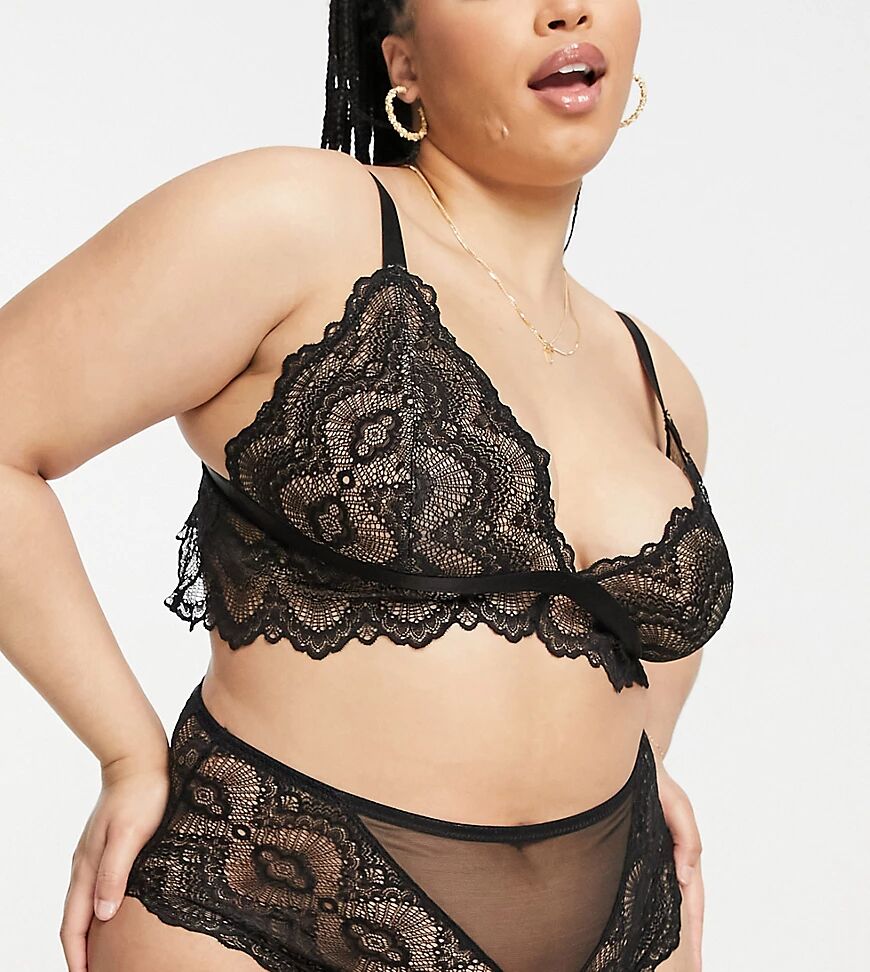 ASOS Curve ASOS DESIGN Curve Rosie lace high waisted knicker in black  Black