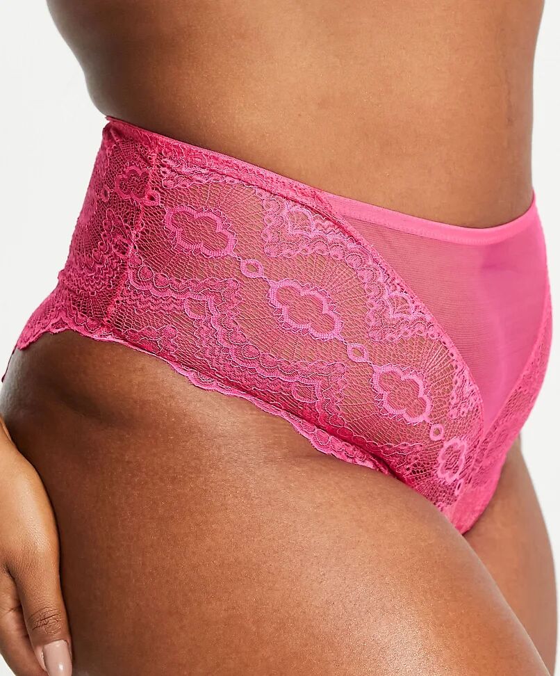 ASOS Curve ASOS DESIGN Curve Rosie lace high waisted knicker in hot pink  Pink