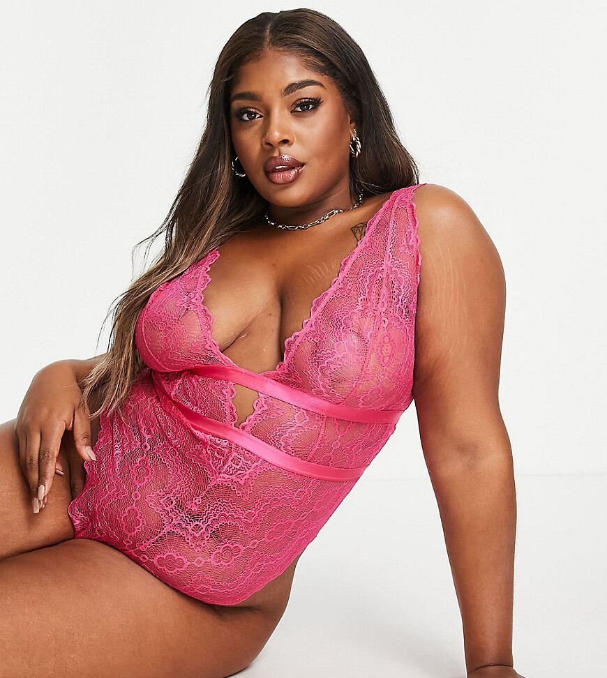 ASOS Curve ASOS DESIGN Curve Rosie lace soft body in hot pink  Pink