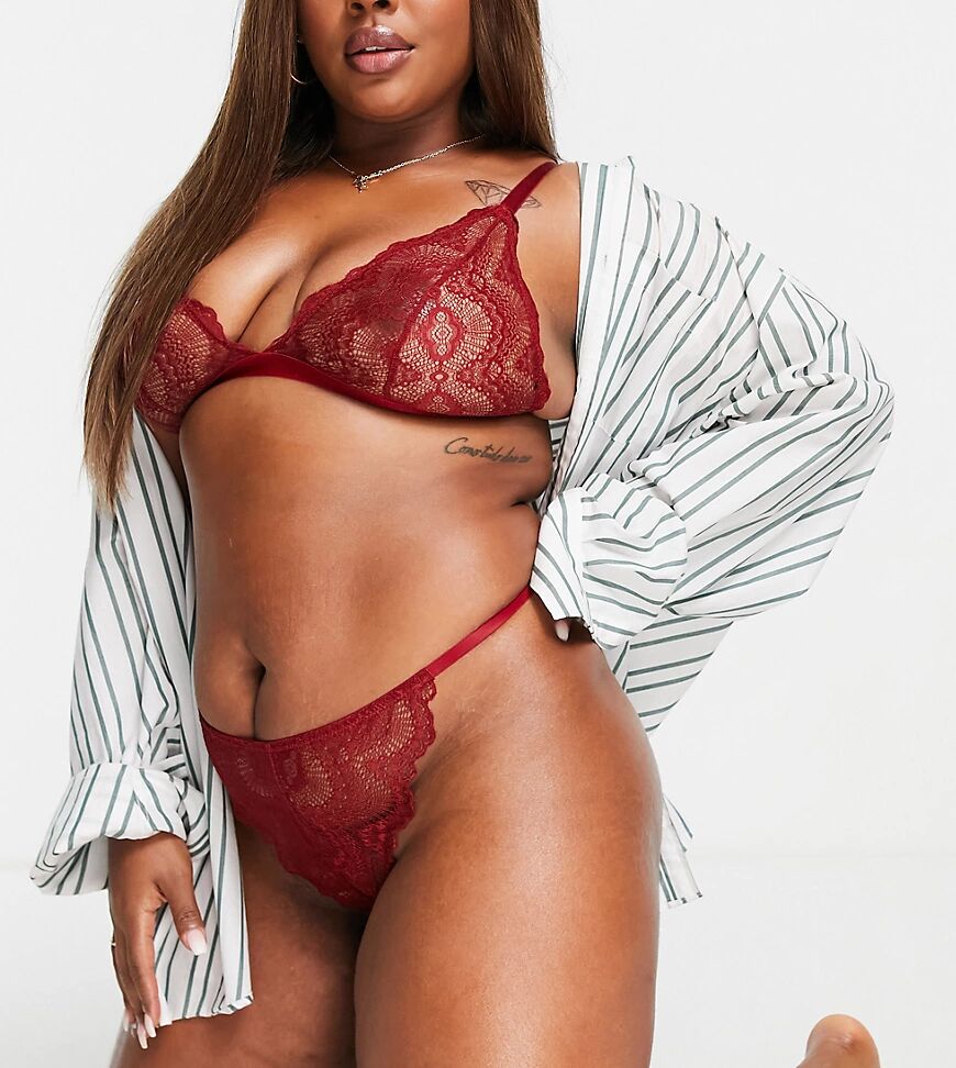 ASOS Curve ASOS DESIGN Curve Rosie lace thong in red  Red