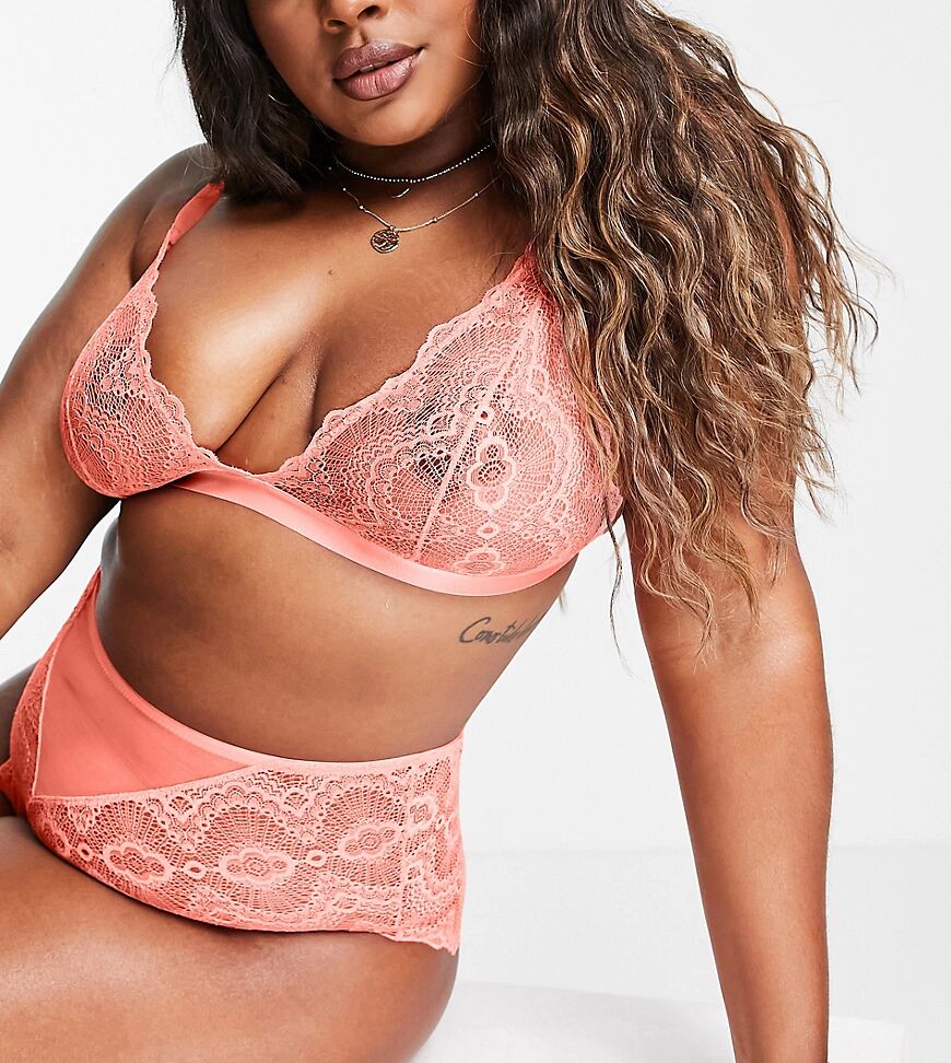 ASOS Curve ASOS DESIGN Curve Rosie lace triangle bra in coral-Orange  Orange