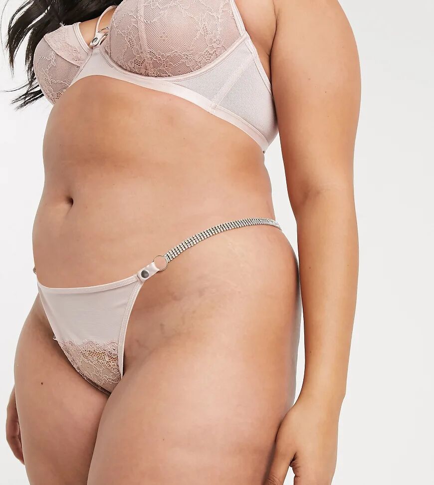 ASOS Curve ASOS DESIGN Curve Sophia tanga thong with lace & diamonte strap-Pink  Pink