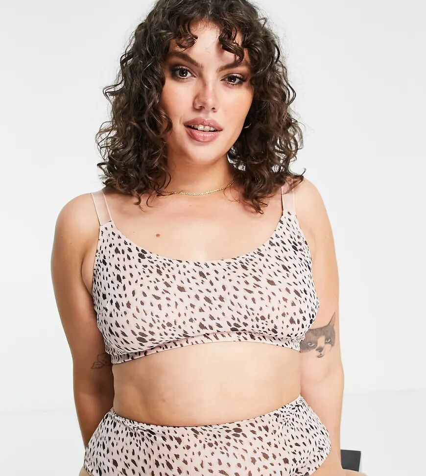 ASOS Curve ASOS DESIGN Curve Tiggy smoothing scoop neck mesh bra in splodge print-Multi  Multi