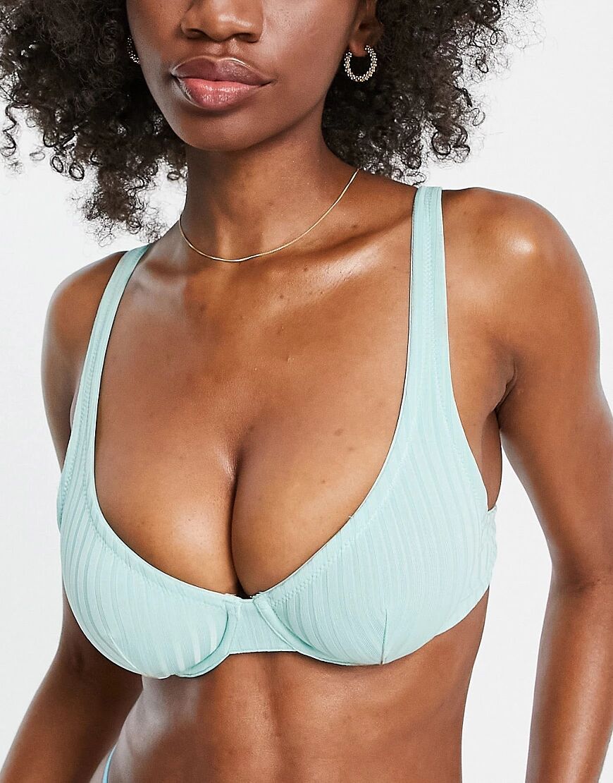 ASOS DESIGN Fuller Bust Isla rib underwire bra in mint green  Green