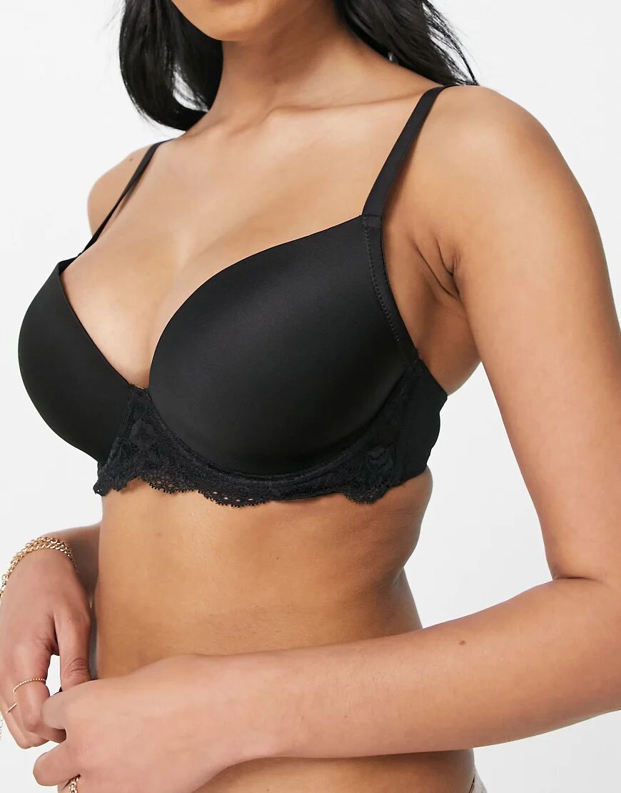 ASOS DESIGN Fuller Bust padded plunge t-shirt bra with underwire in black  Black