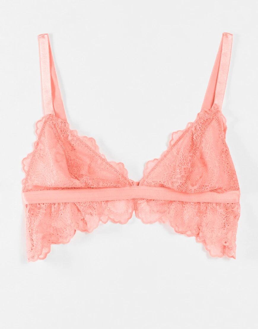 ASOS DESIGN Fuller Bust Rosie lace longline padded bra in coral-Orange  Orange