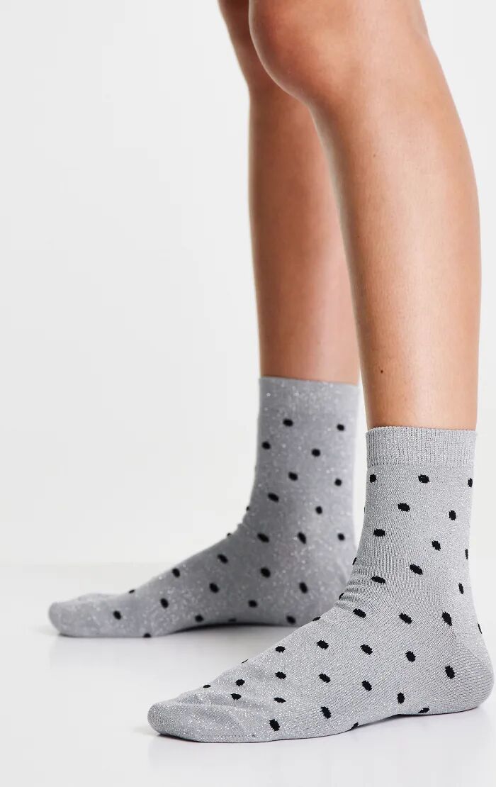 ASOS DESIGN glitter ankle socks with mini spot in silver  Silver