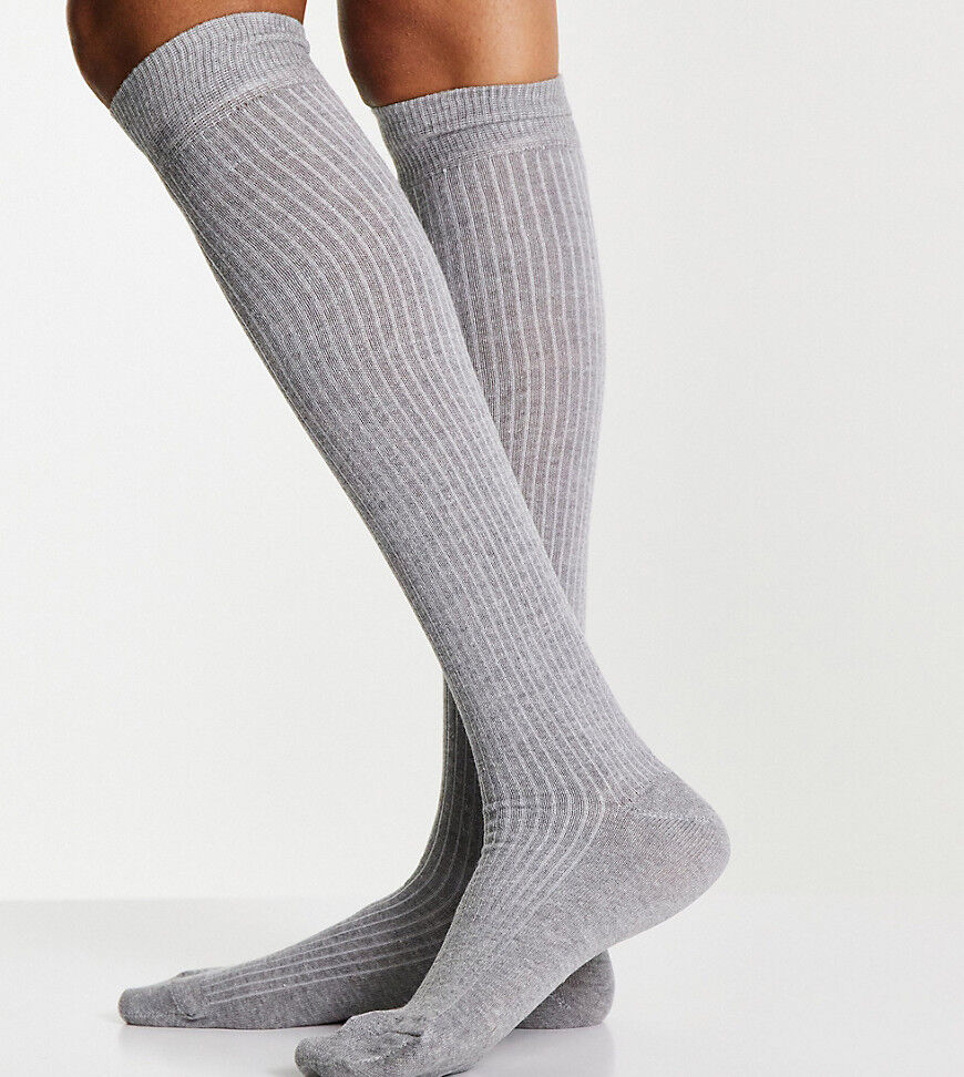ASOS DESIGN knee high socks in skinny rib grey marl  Grey