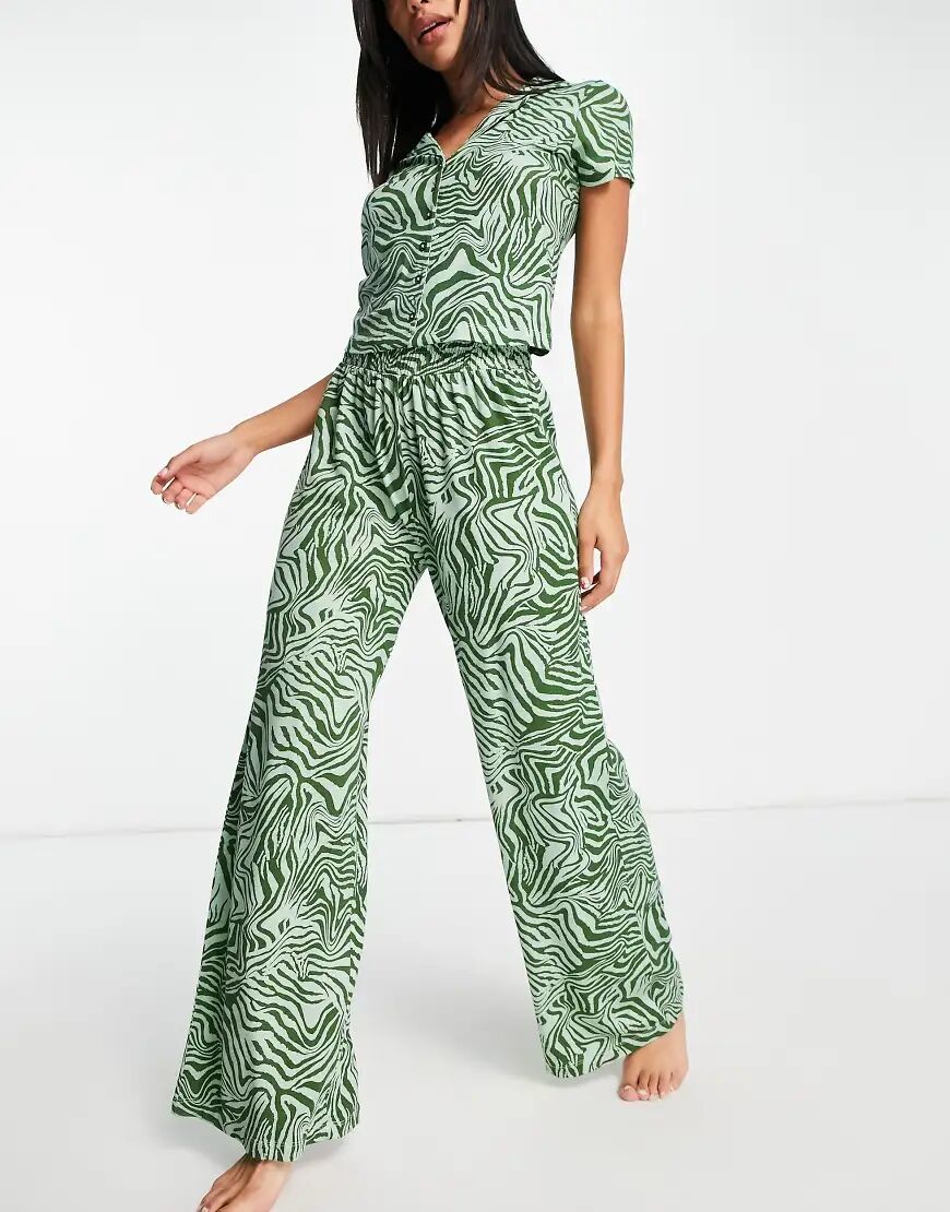 ASOS DESIGN marble print shirt & trouser pyjama set in green  Green