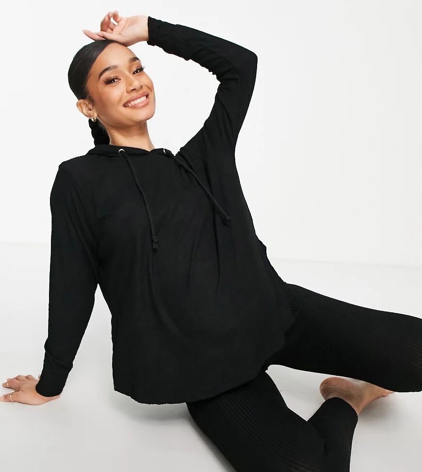 ASOS Maternity ASOS DESIGN Maternity lounge super soft rib oversized hoodie with splits & legging set in black  Black