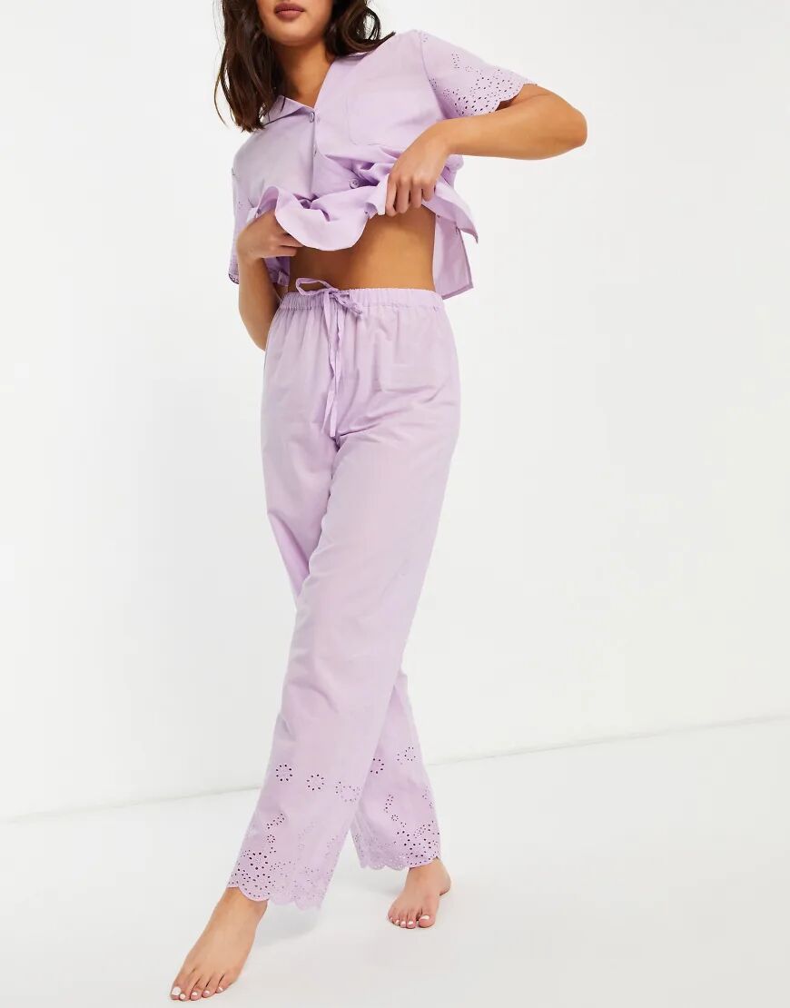 ASOS DESIGN mix & match broderie pyjama trouser in lilac-Purple  Purple