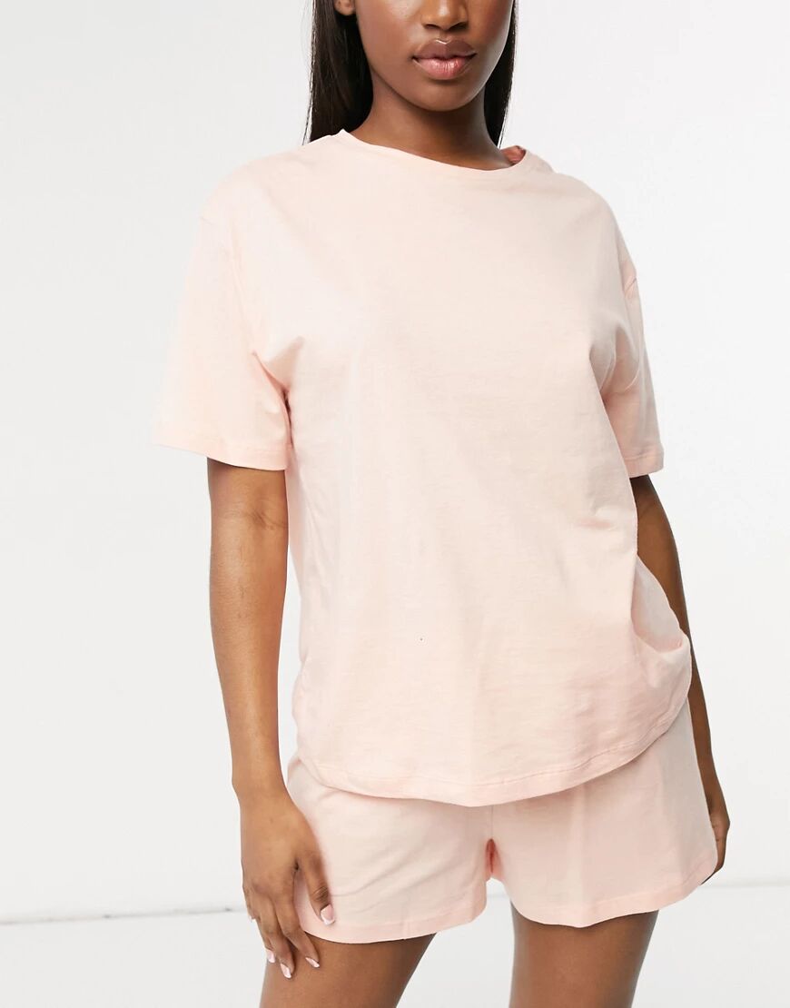ASOS DESIGN mix & match jersey pyjama tee in peach-Pink  Pink