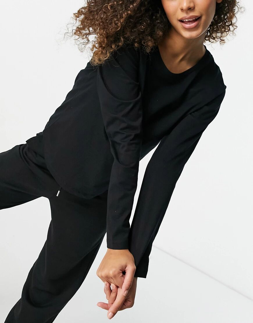 ASOS DESIGN mix & match long sleeve jersey pyjama tee in black  Black
