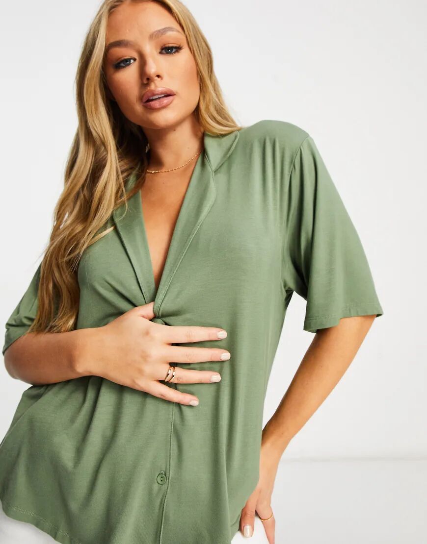 ASOS DESIGN mix & match soft pyjama shirt in khaki-Green  Green