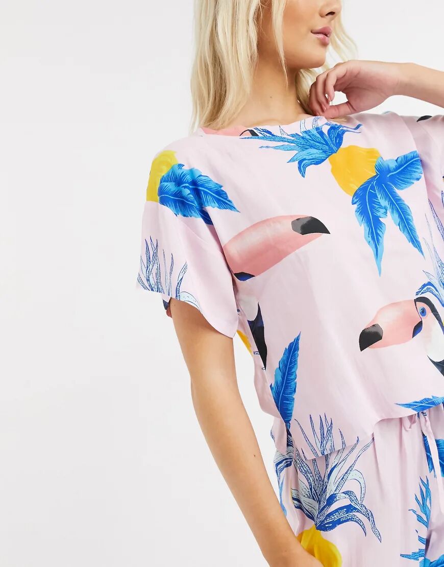 ASOS DESIGN mix & match toucan print 100% modal pyjama tee in pink-Multi  Multi