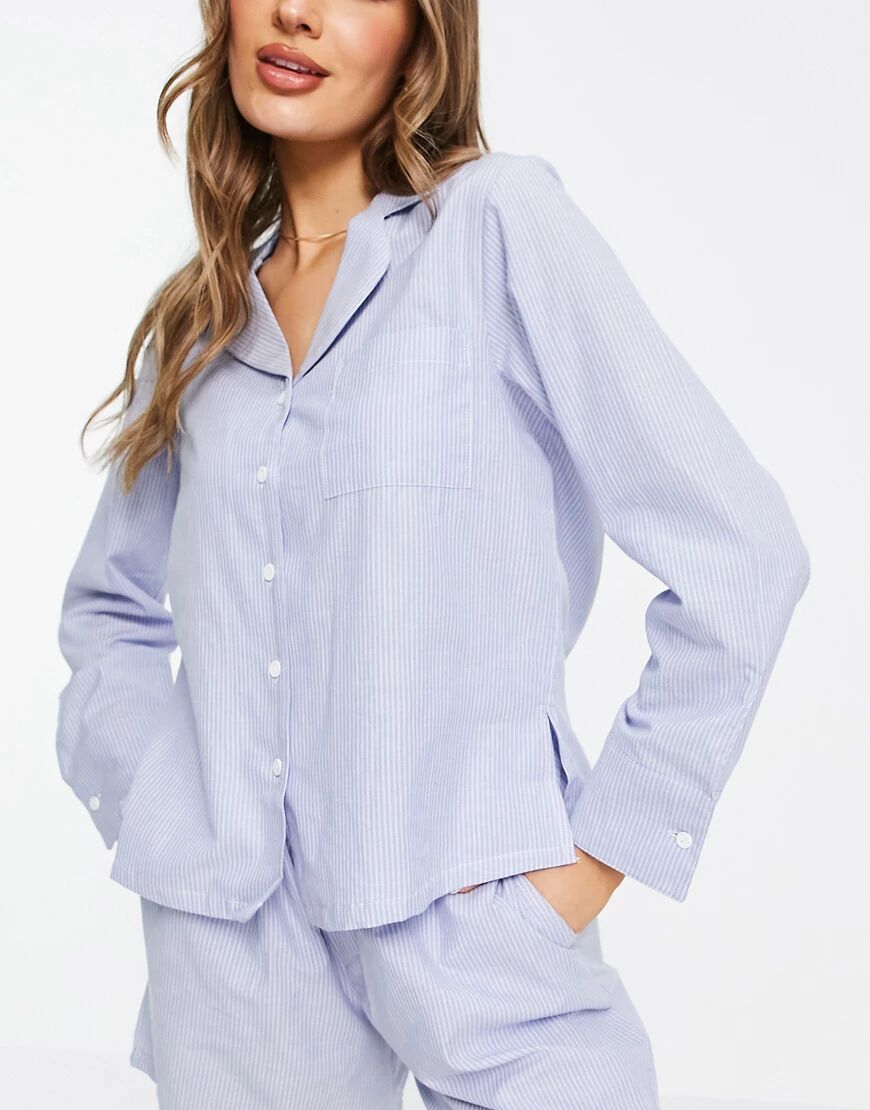 ASOS DESIGN mix & match traditional cotton stripe pyjama shirt in blue & white  Blue