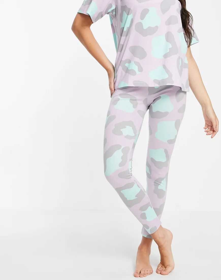 ASOS DESIGN oversized animal tee & legging jersey pyjama set in lilac-Purple  Purple