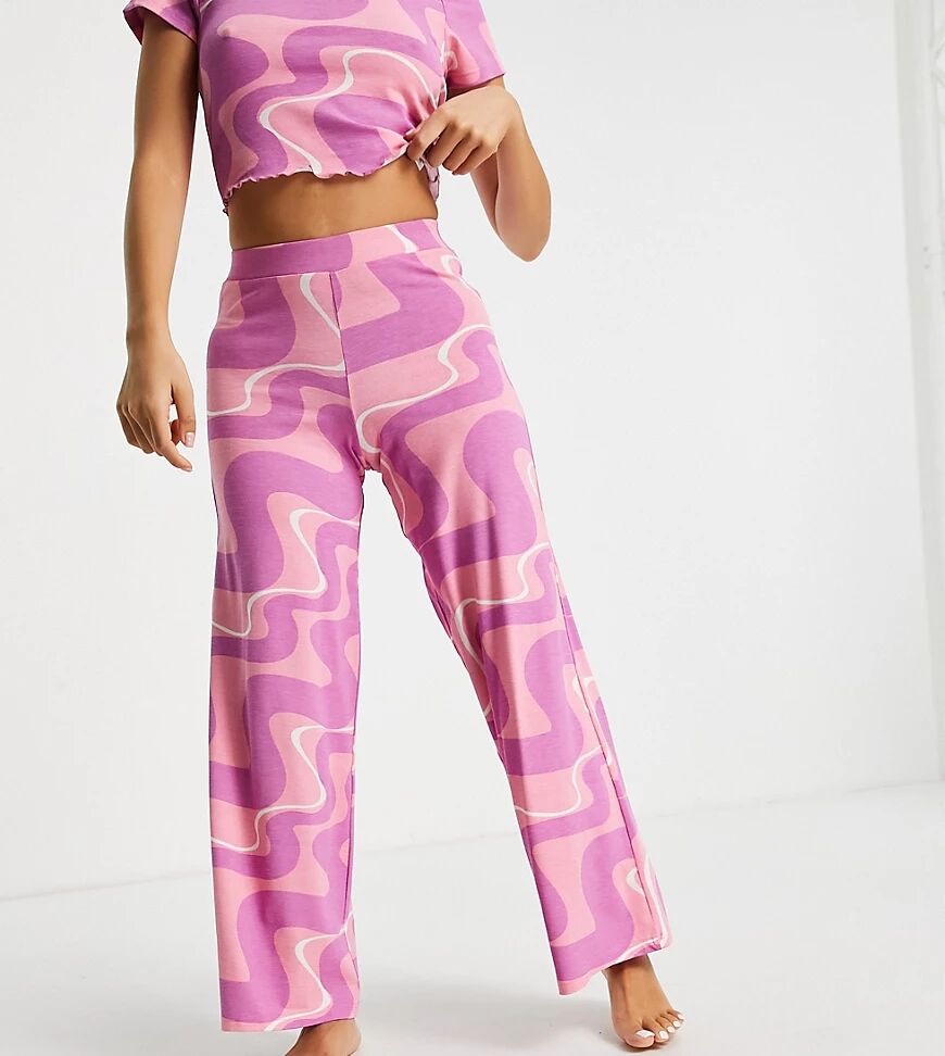 ASOS Petite ASOS DESIGN Petite swirl tee & wide leg trouser pyjama set in pink-Multi  Multi