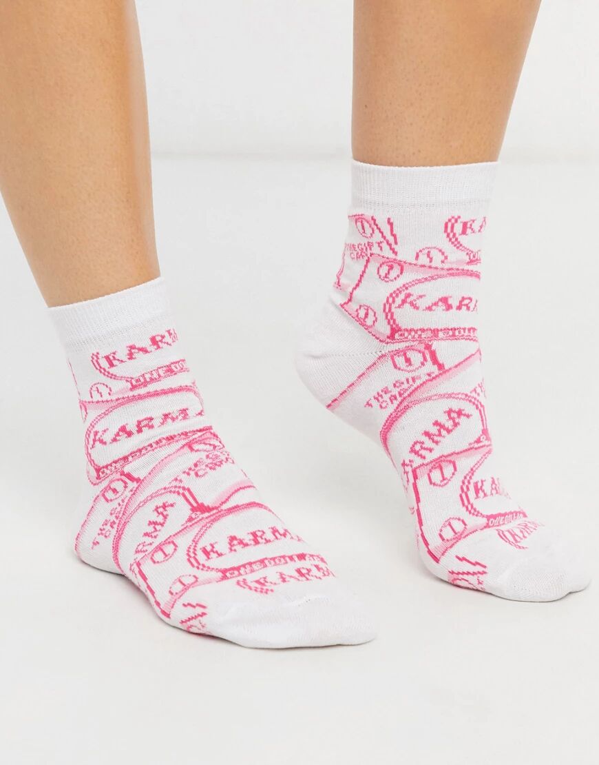 ASOS DESIGN printed karma sock in white and pink  Pink