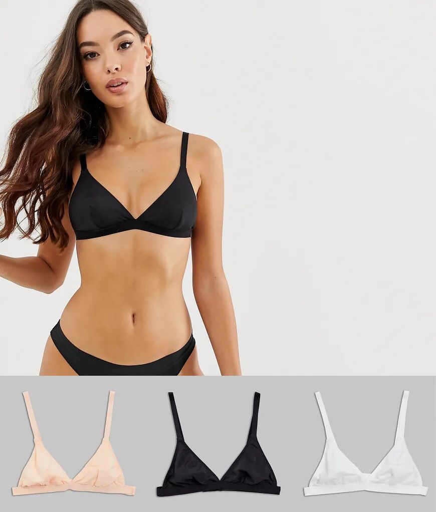 ASOS DESIGN recycled 3 pack microfibre triangle bra-Multi  Multi