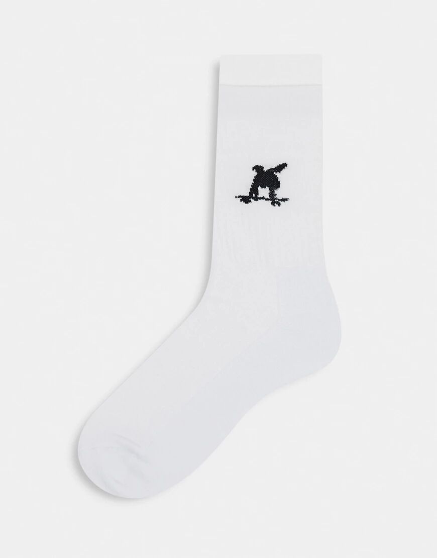 ASOS DESIGN sport socks with skateboarder design-White  White