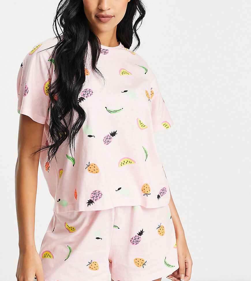 ASOS Tall ASOS DESIGN Tall fruit tee & short pyjama set in pink  Pink