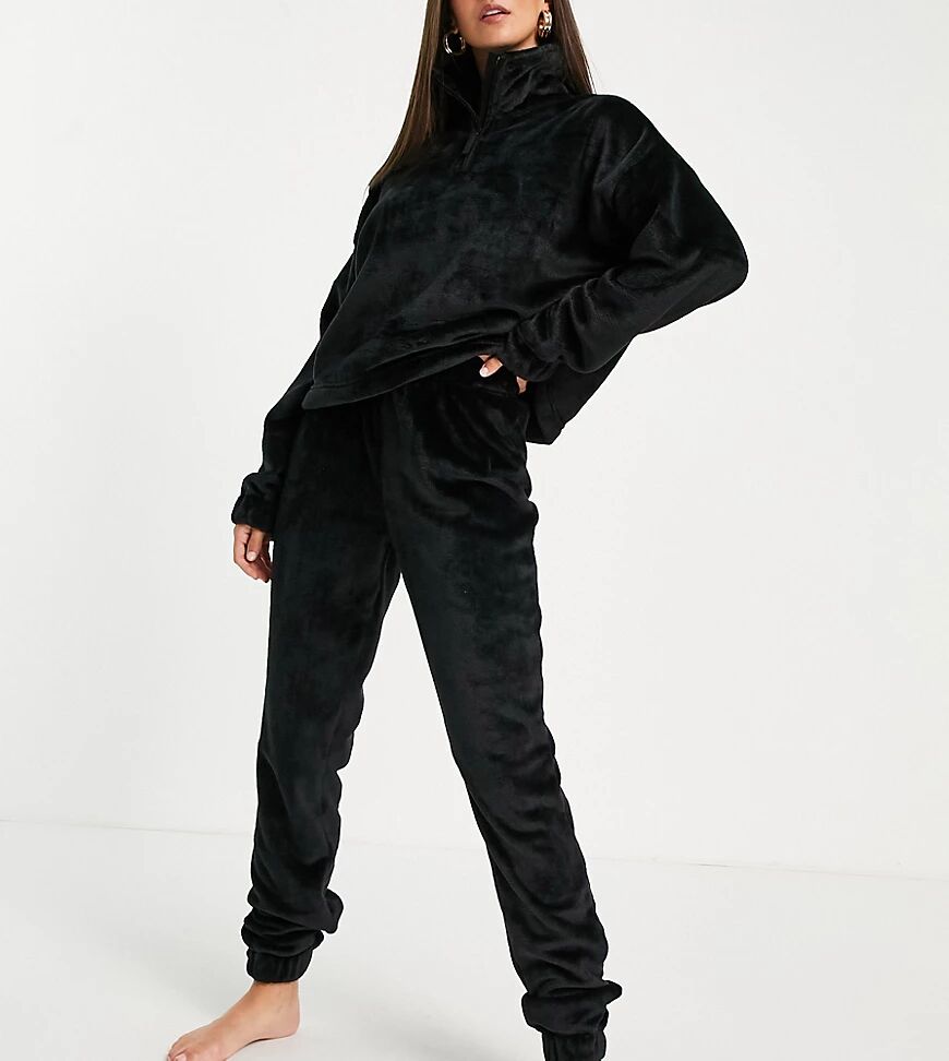 ASOS Tall ASOS DESIGN Tall lounge super soft fleece zip up sweat & jogger set in black  Black