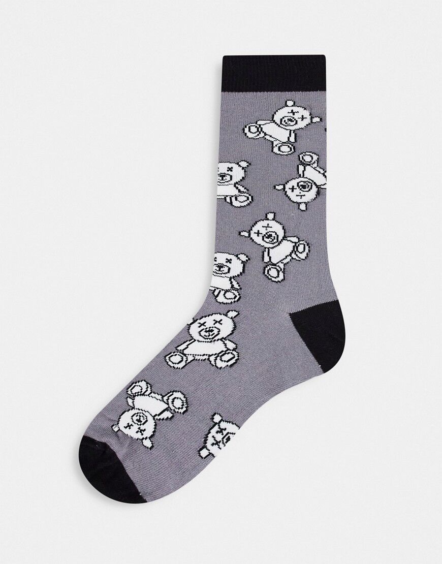 ASOS DESIGN teddy bear design ankle socks in grey  Grey