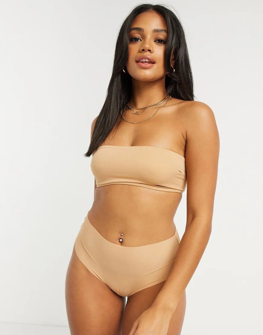 ASOS DESIGN Tiggy smoothing soft bandeau microfibre bra in beige-Neutral  Neutral