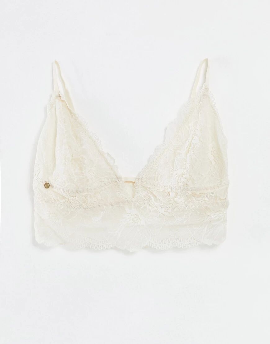 Black Limba longline bralette in eggnog-White  White