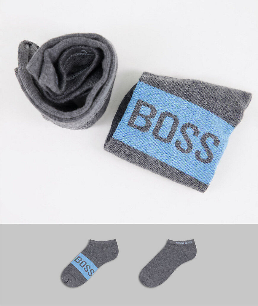 BOSS Bodywear BOSS 2 pack large logo trainer socks in grey  Grey