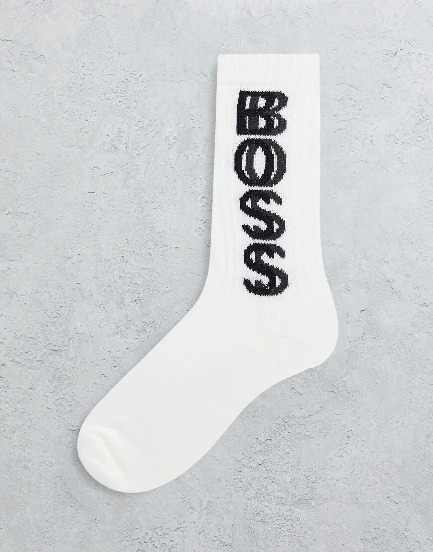 BOSS Bodywear BOSS rib large logo socks in white  White