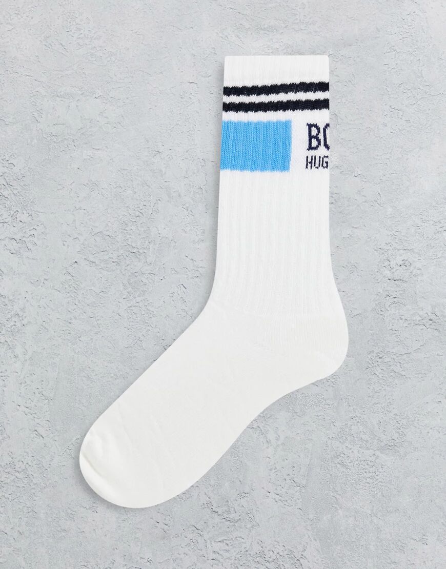 BOSS Bodywear BOSS rib stripe logo socks in white  White