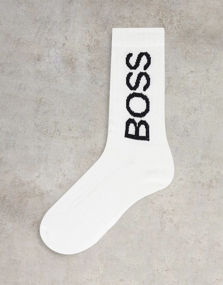 BOSS Bodywear BOSS ribbed logo socks in white  White