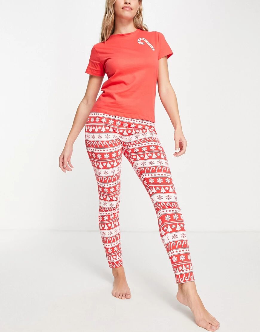 Brave Soul christmas candy cane long pyjama set in red  Red