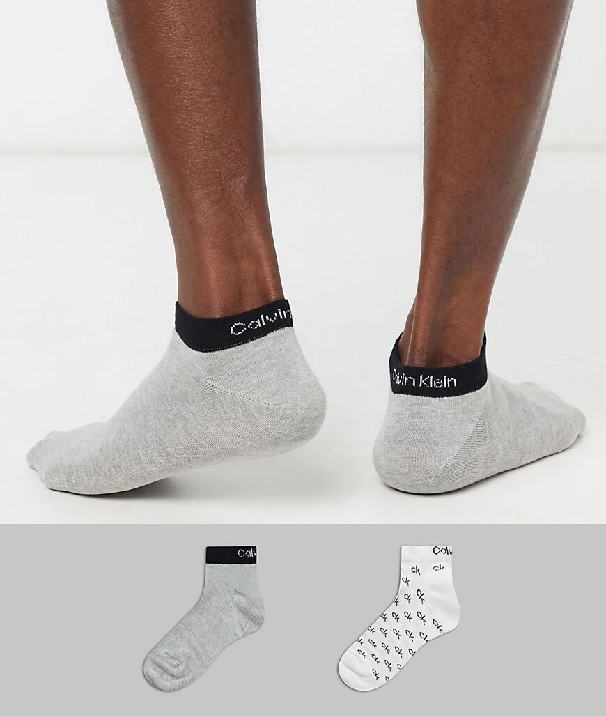 Calvin Klein 2 pack all over logo trainer socks in white  White