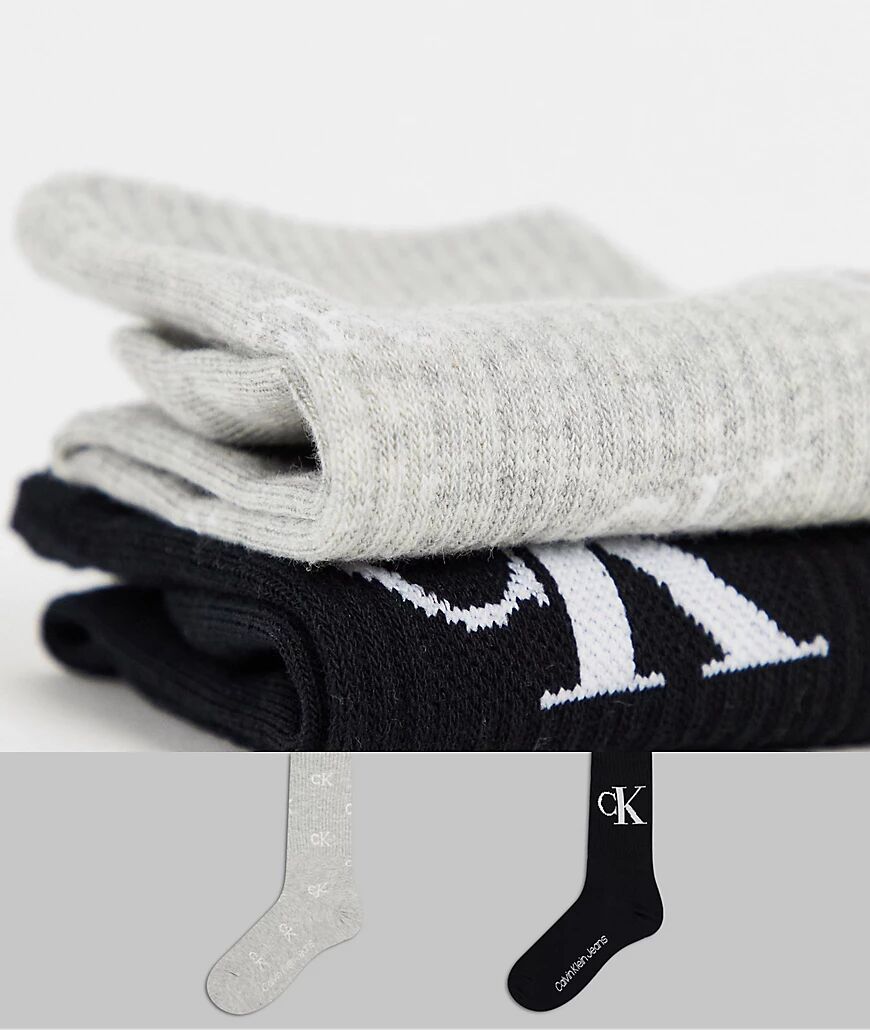 Calvin Klein 2 pack logo crew sock in black and grey-Multi  Multi