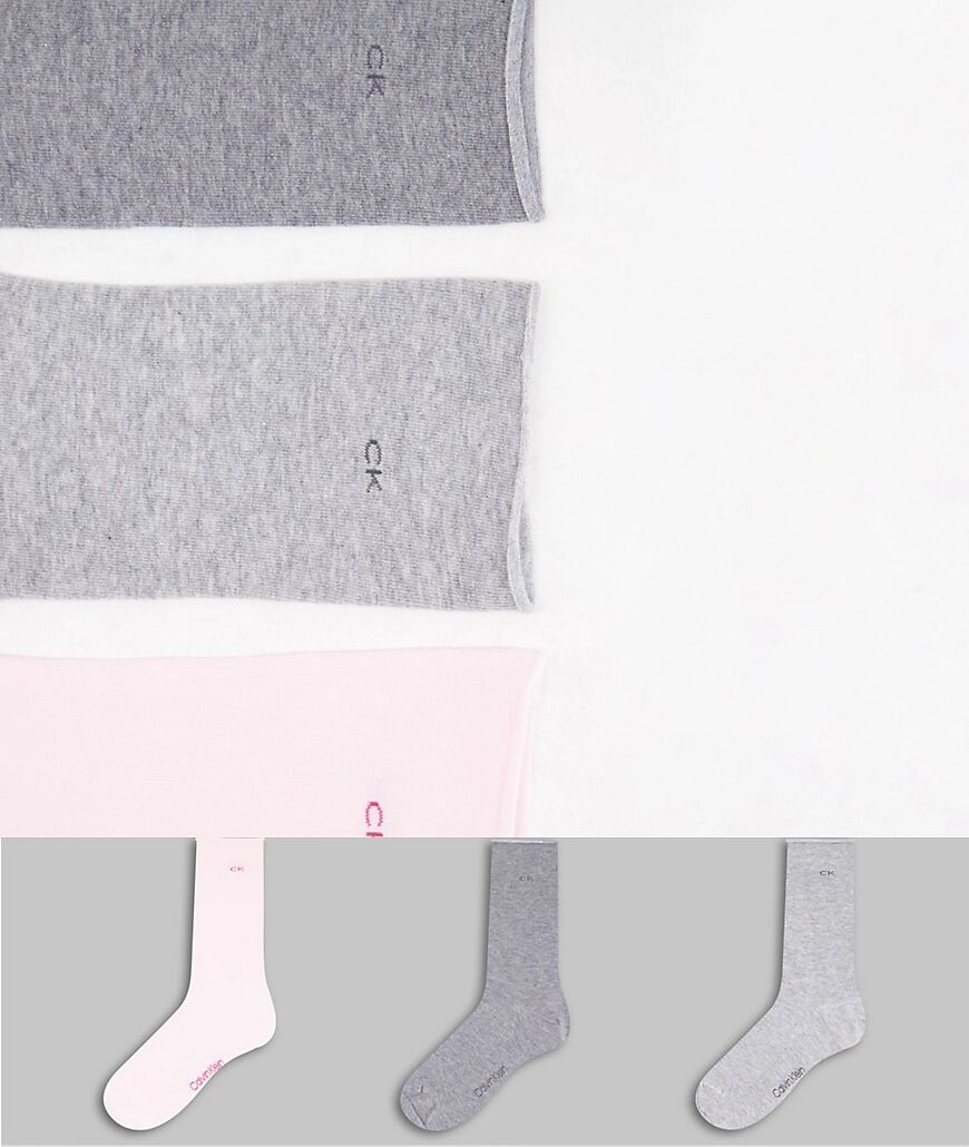 Calvin Klein 3 pack roll top crew sock in pink and grey melange-Multi  Multi