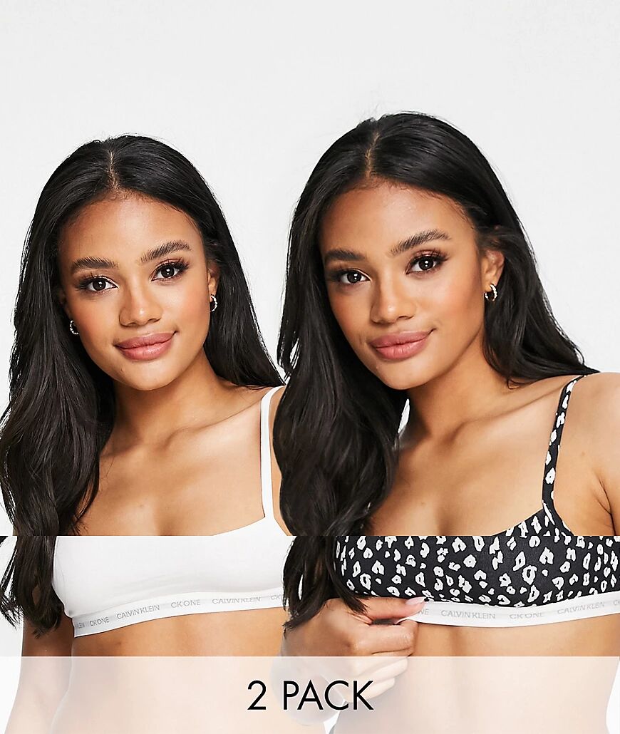 Calvin Klein CK One unlined 2 pack cami strap bralettes in white and cheetah print-Multi  Multi