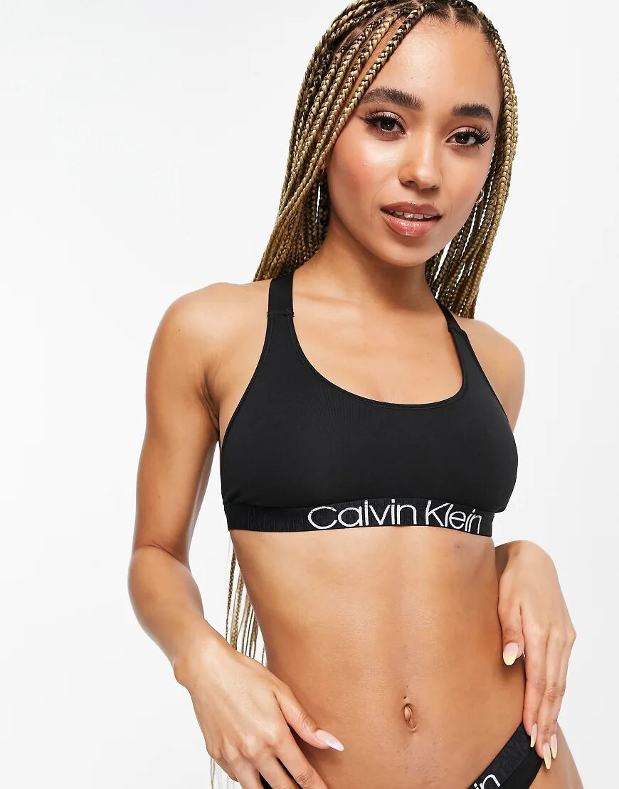 Calvin Klein Eco Cotton large logo detail bralette in black  Black