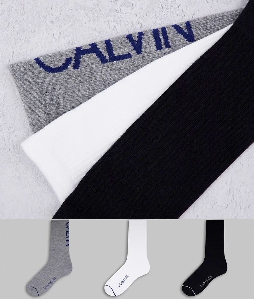 Calvin Klein Gavin 3 pack ribbed socks in black white and grey-Multi  Multi