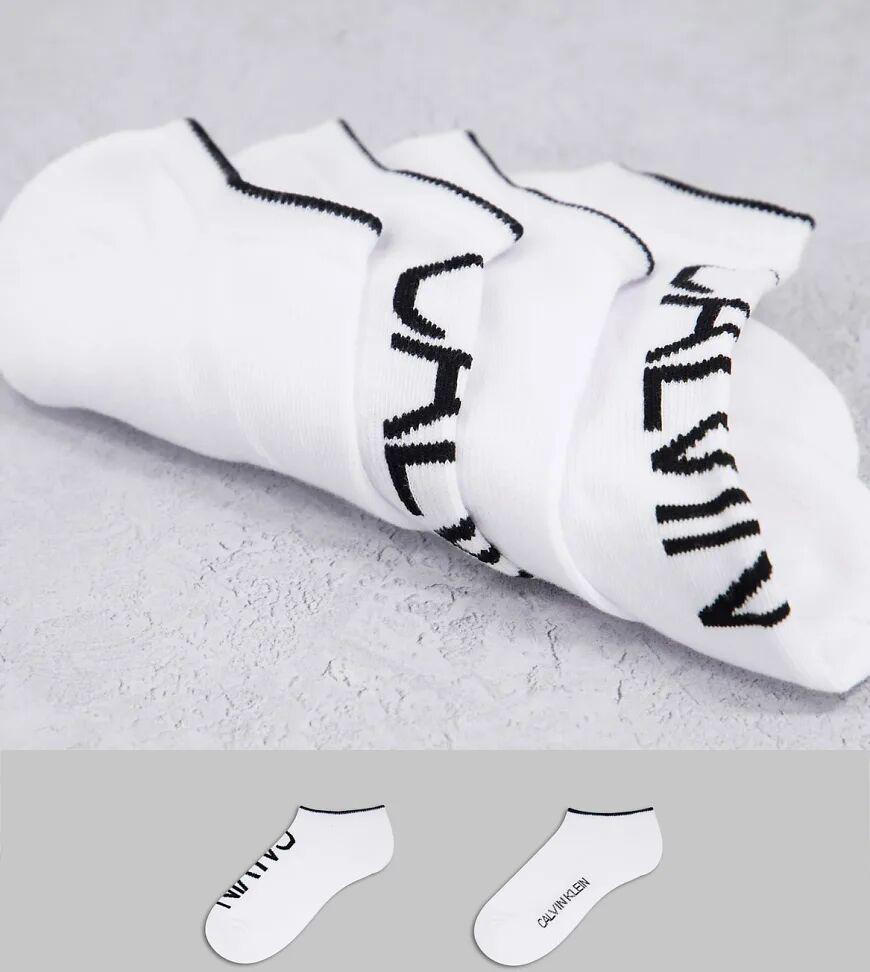 Calvin Klein Grant 2 pack trainer socks in white  White