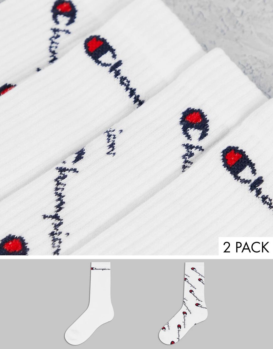 Champion 2 pack crew socks with all over print-White  White