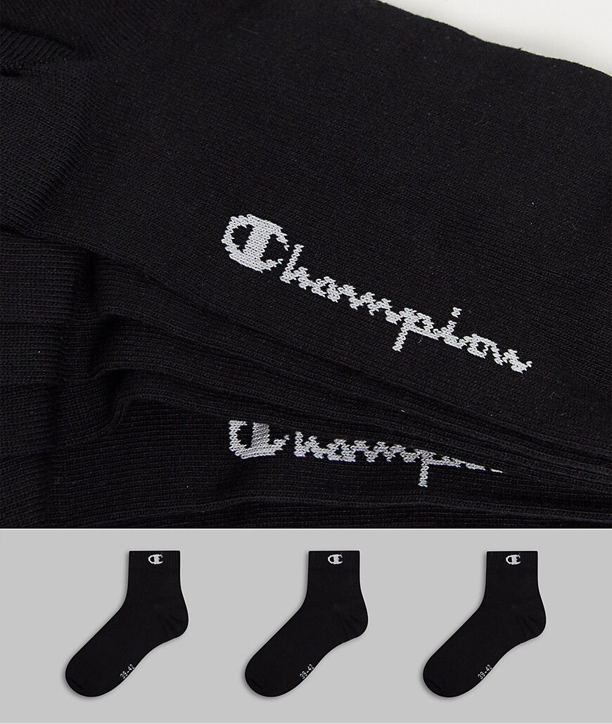 Champion 3 pack logo ankle socks in black  Black