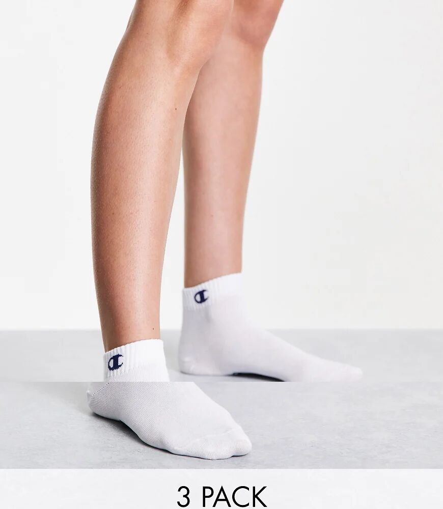 Champion 3 pack logo ankle socks in white  White