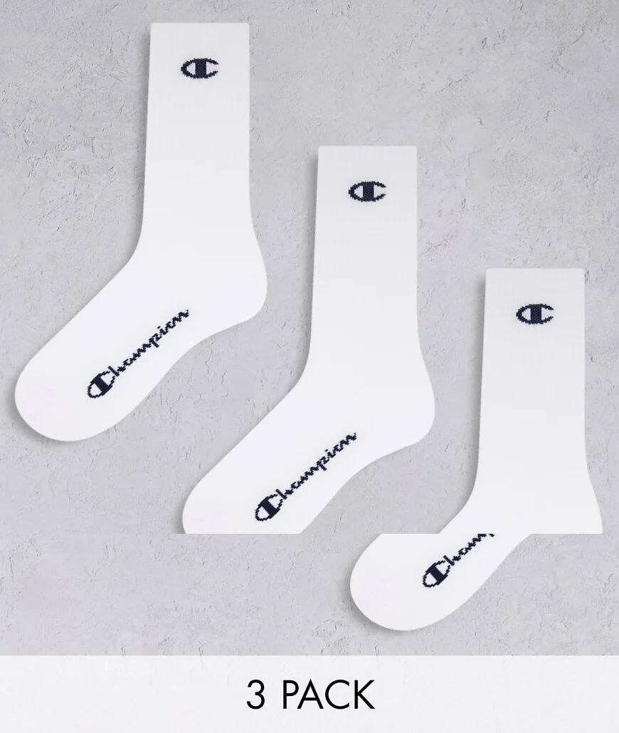 Champion 3 pack logo crew socks in white  White